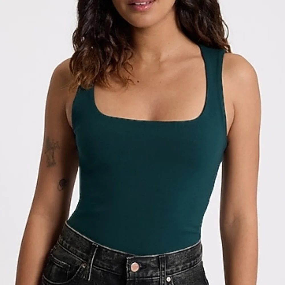Express Body Contour Cotton Square Neck Tank Top Sz XL Emerald Green NEW NWT - Picture 1 of 3